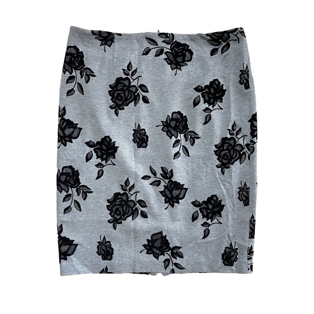 Premise Studio Gray Black Floral Print Stretch Straight Pencil Skirt 8